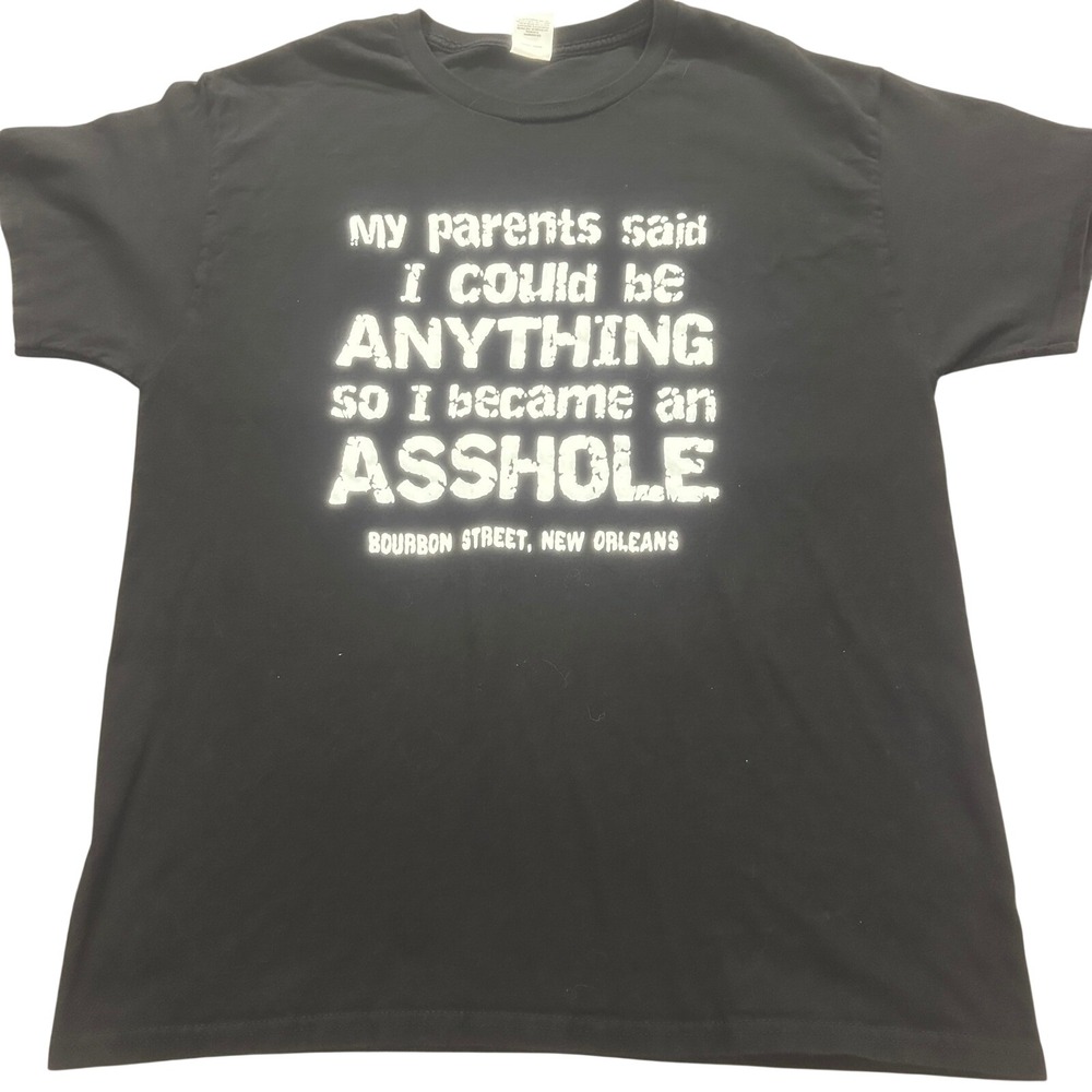 Hanes Bourbon Street New Orleans Funny Graphic T-Shirt Black Mens Large L
